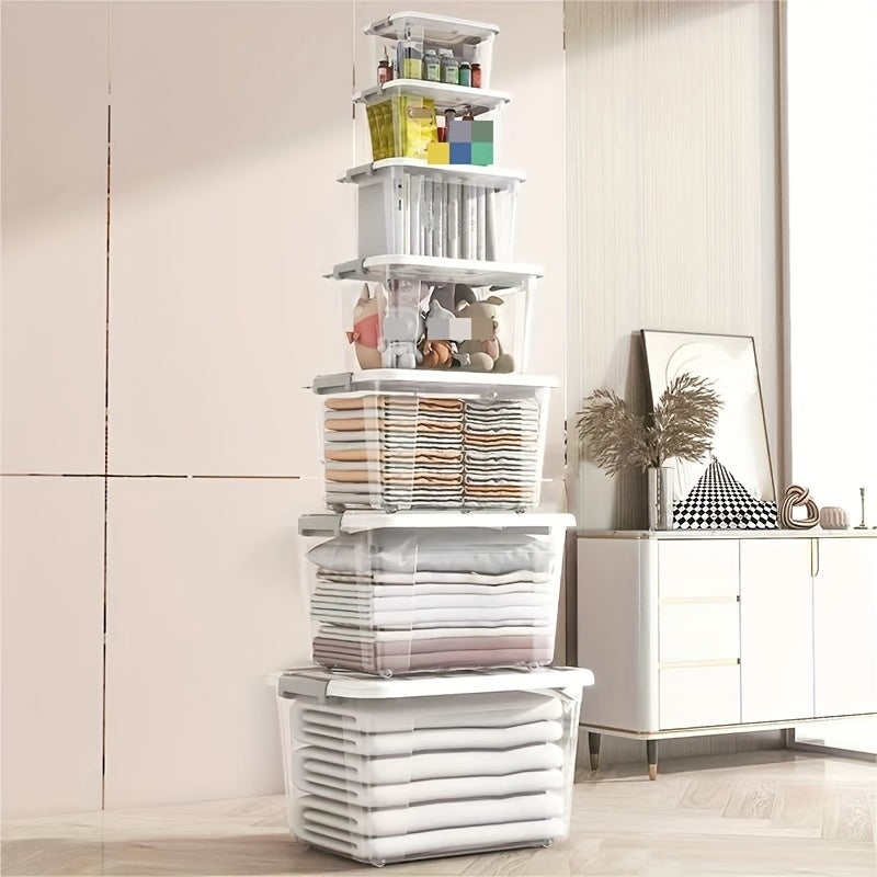 Juego de 3 cajas de almacenamiento de plástico con tapas, organizadores apilables para dormitorio, baño y coche