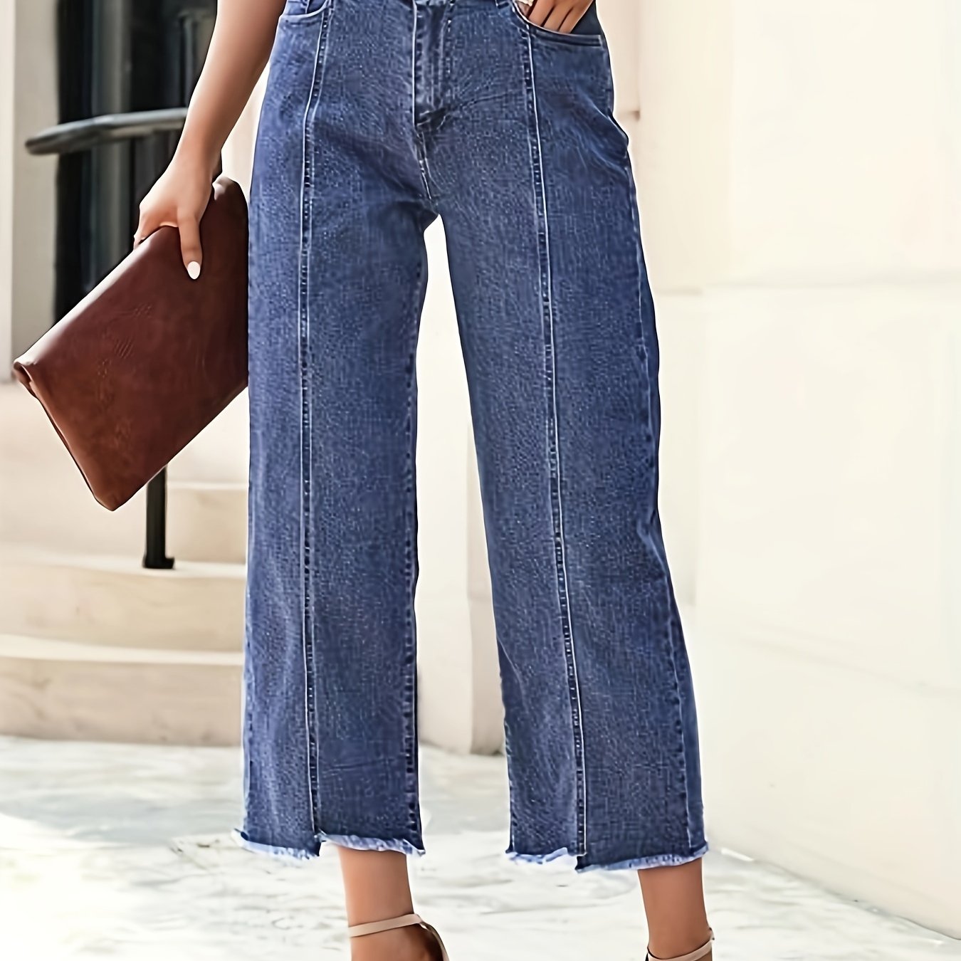 Women's Plus-Size Wide-Leg Stretch Cropped Jeans Blue Size 14