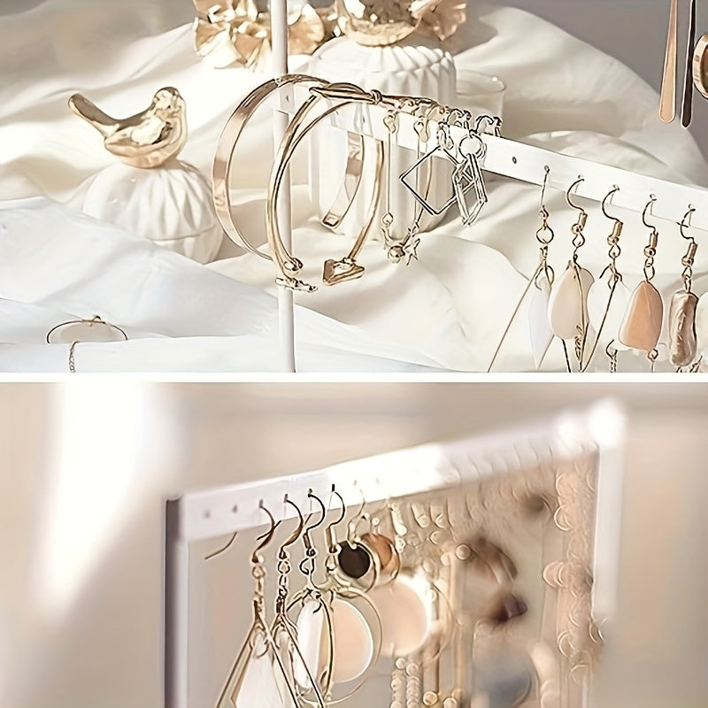 Wooden Jewelry Organizer Tree with 3 Layers and 72 Earring Holes for Display and Storage