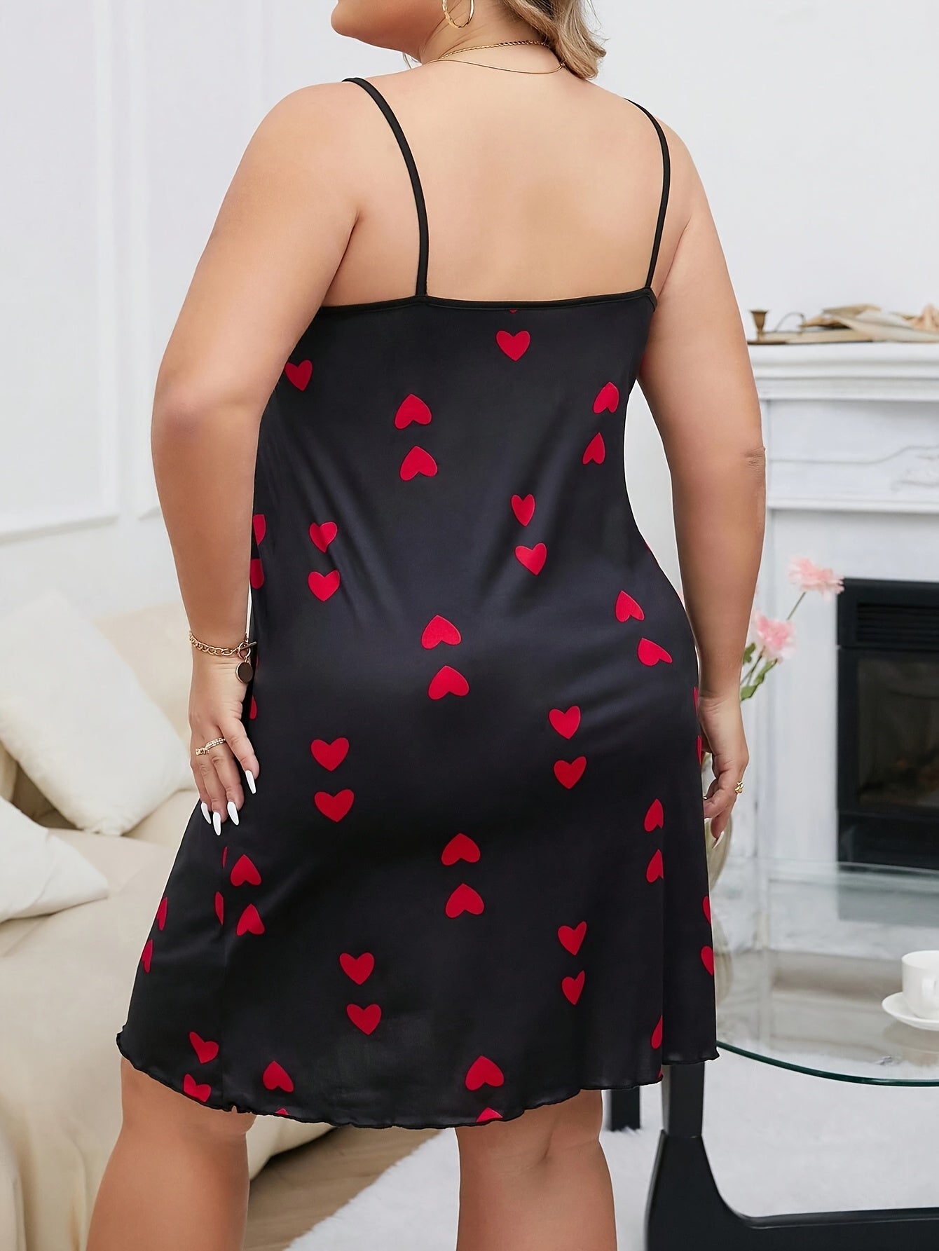 Women's Plus Size Nightgown Soft Black Heart Print Sleeveless Sleep Dress