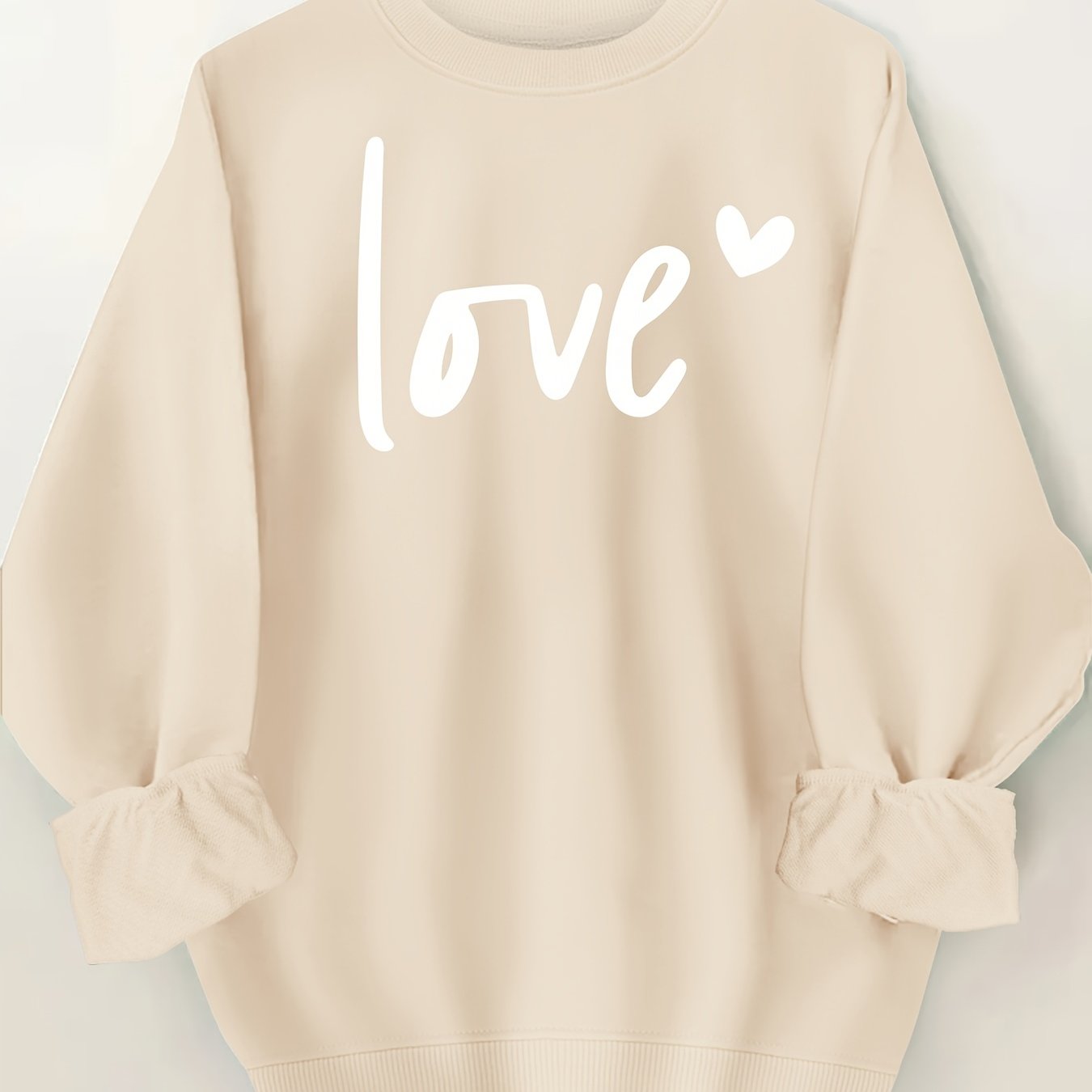 Plus Size Women's Love Print Sweatshirt Casual Long Sleeve Crew Neck