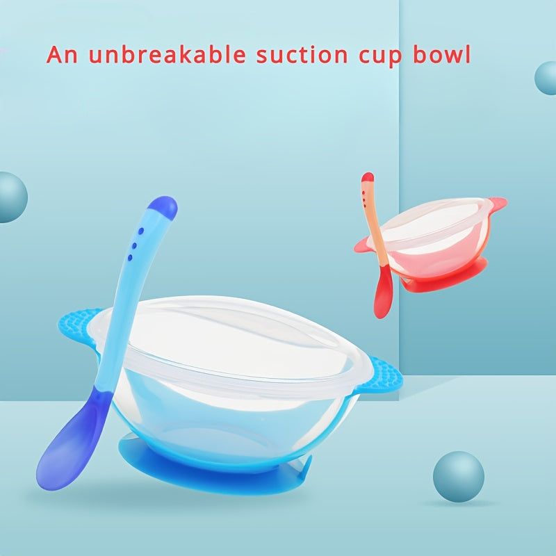 Baby Feeding Set Suction Cup Bowl with Temperature Matching Spoon for Babies