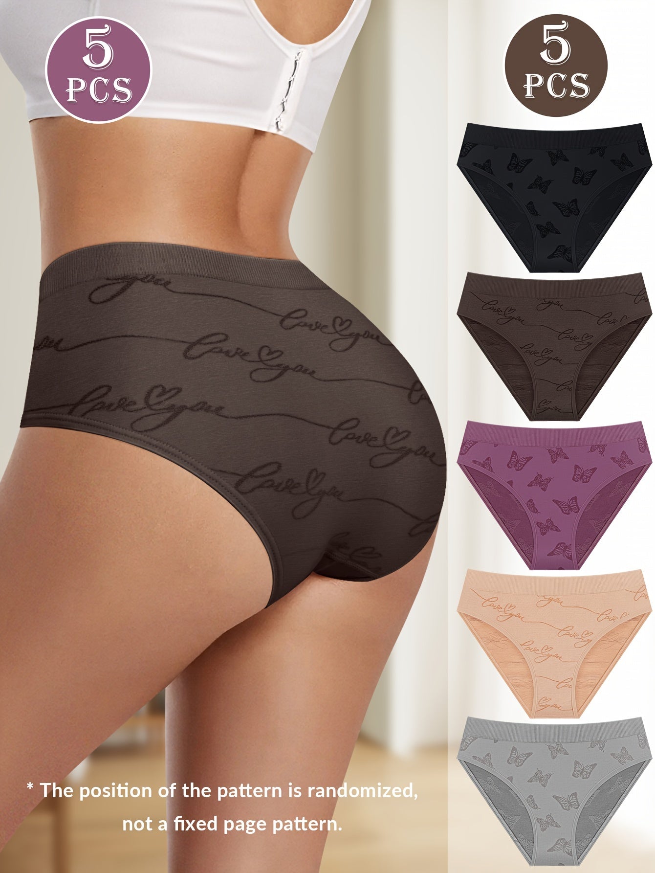 Women's Breathable Cotton Briefs with Butterfly Print, Comfortable Lingerie Underwear