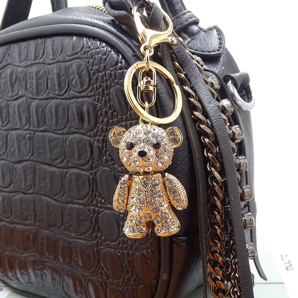 Adorable Bear Keychain Bag Charm Rhinestone Metal Pendant for Car Keys