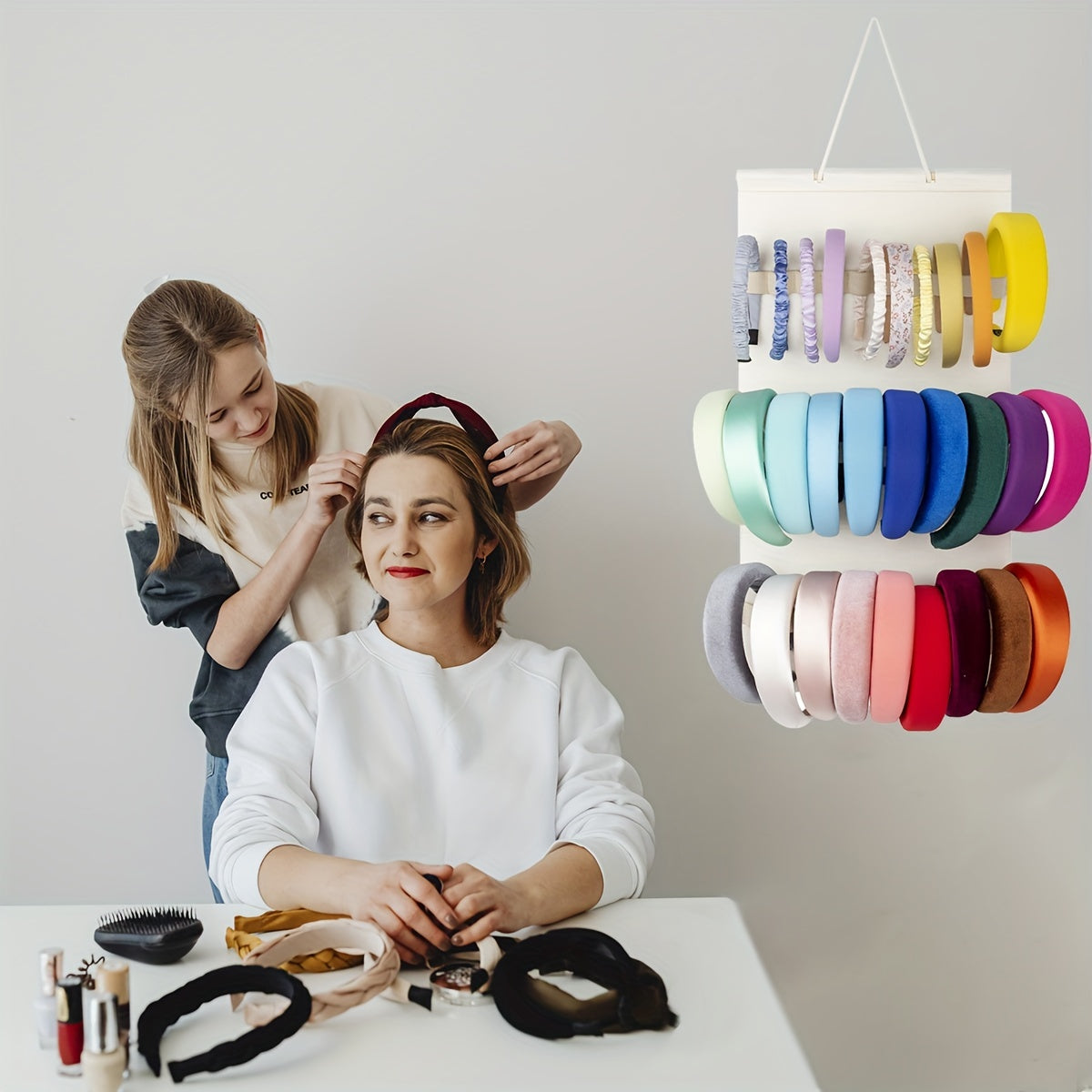 Organizador de diadema de fieltro para colgar, almacenamiento y soporte para accesorios de cabello