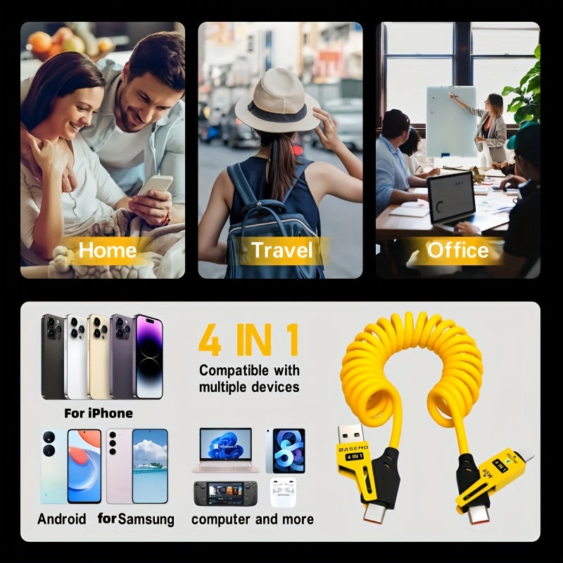 65W High-Speed Flat USB to Lightning Charging Cable for iPhone, Android, Car and Home Use 1 2 4 Pack