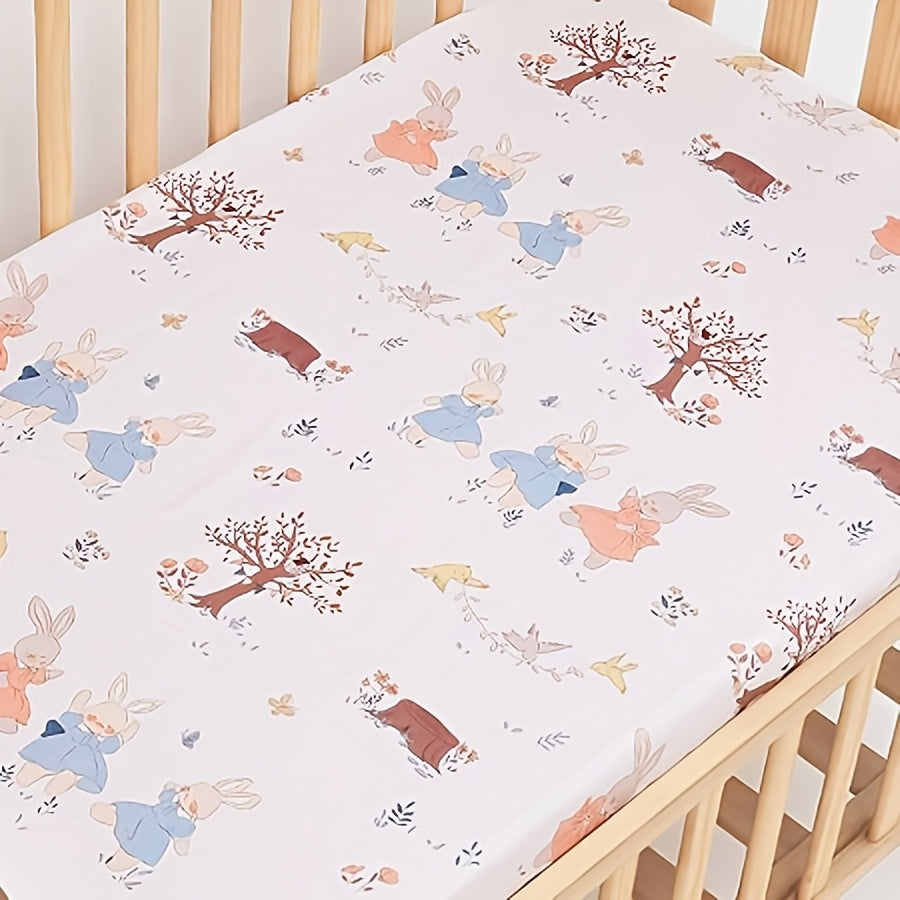 Sábana de tela de punto suave para cuna para recién nacidos y niños pequeños con estampado de animales, no impermeable, lavable a máquina