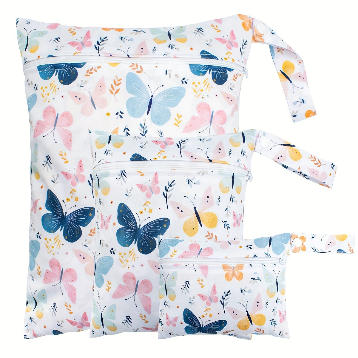 Set of 3 Elephant Print Waterproof Travel Pouches for Diapers, Yoga, Sports