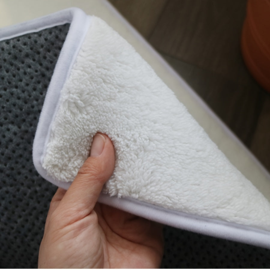 Oblong Bath Rug Non-Slip Quick-Dry Absorbent Polyester 1.8cm Thick