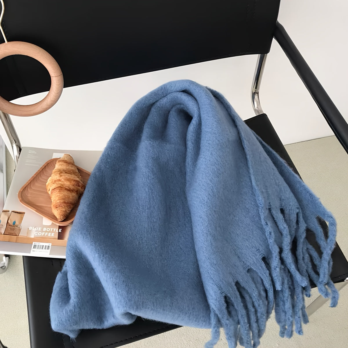 Women's Cozy Plush Solid Color Scarf with Tassels Warm Windproof Winter Shawl