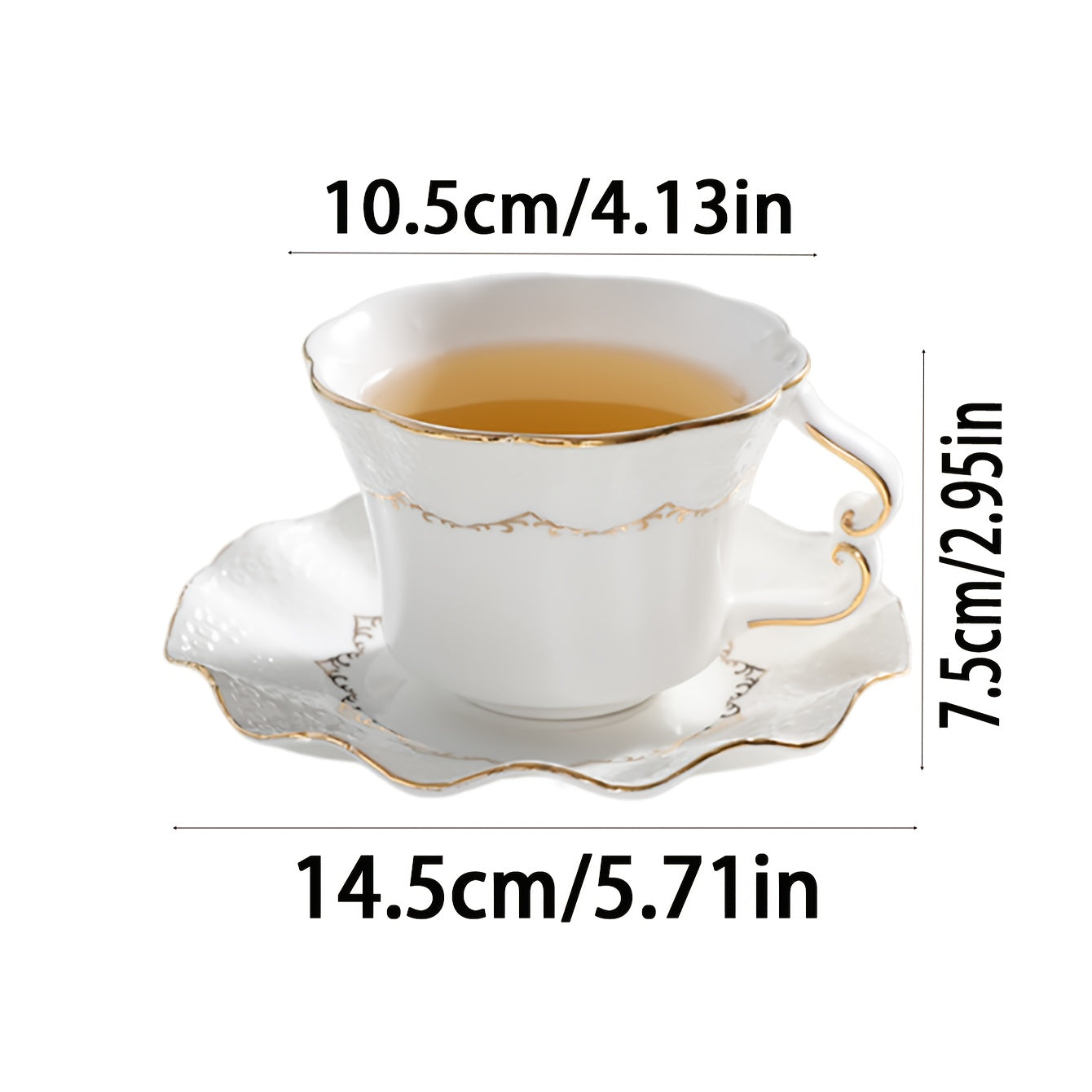 European Style Gilded Ceramic Coffee Cup and Saucer Set Embossed Gold Edges for Tea Latte Breakfast