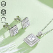 Women’s Silver Jewelry Set with Moissanite Necklace and Earrings 1ct and 1ct
