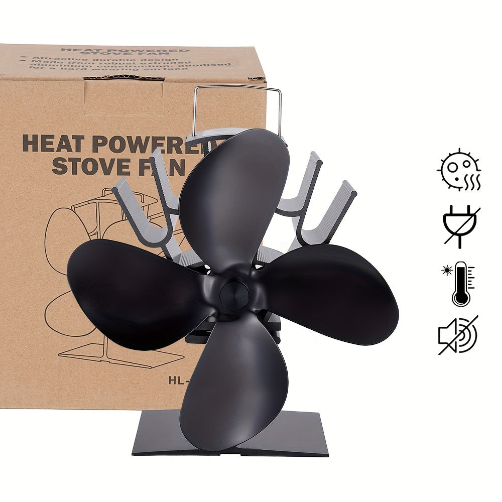 Silent 4-Blade Heat Powered Stove Fan for Wood and Fireplace Heating