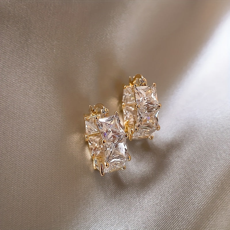 Women's Gold Plated Copper Earrings with Synthetic Zircon, Versatile Jewelry