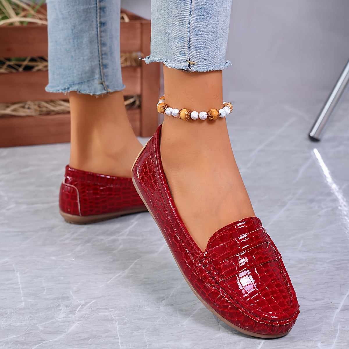Women's Red Pink Loafers Slip-On Moccasins Comfortable All-Season Casual Footwear