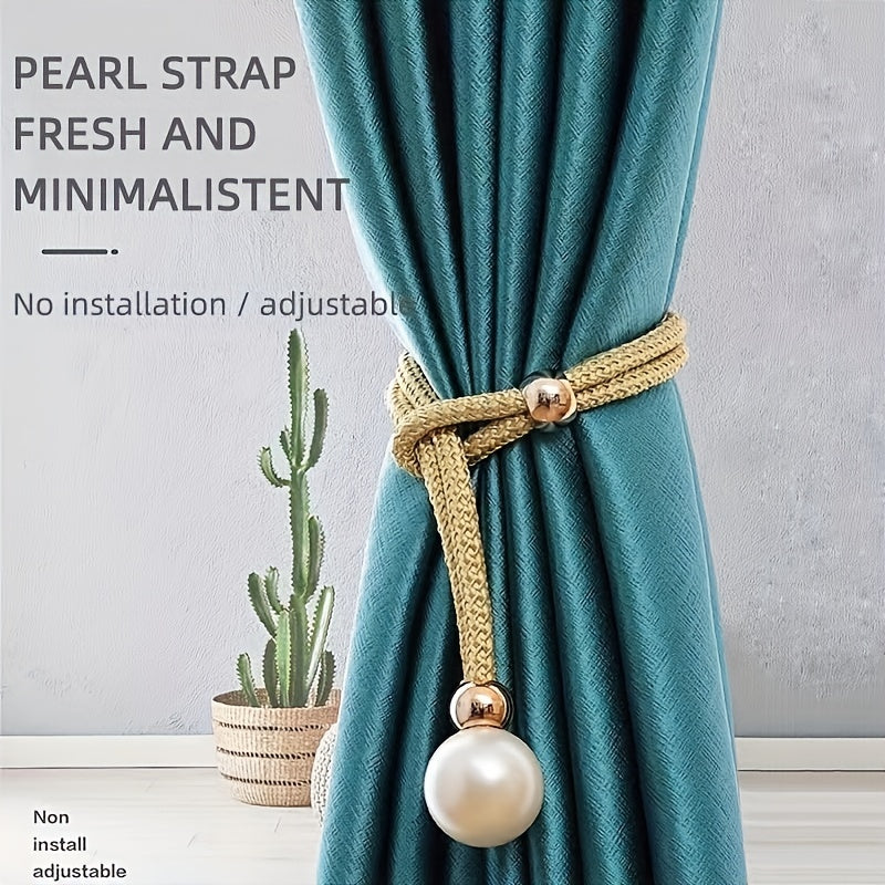 French Curtain Tiebacks with Faux Pearls, Elegant Drape Holdbacks for Home Decor