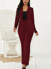 Women's Slim Fit Two-Piece Suit Set Long Sleeve Blazer and Pants Polyester Nylon
