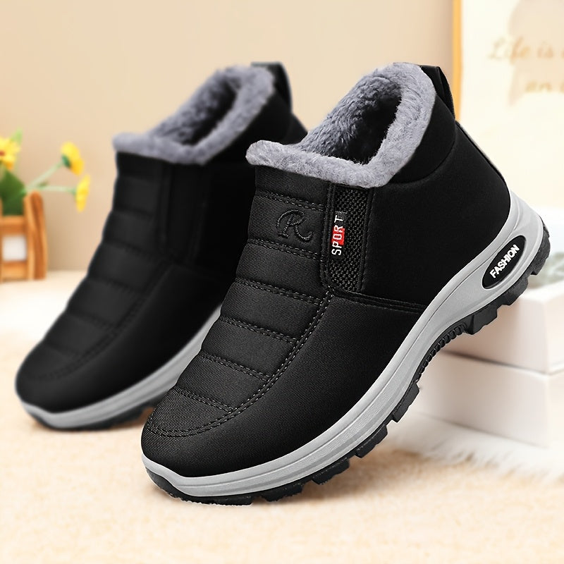 Women's Fleece-Lined Short Winter Boots Black Red Comfortable Outdoor Shoes