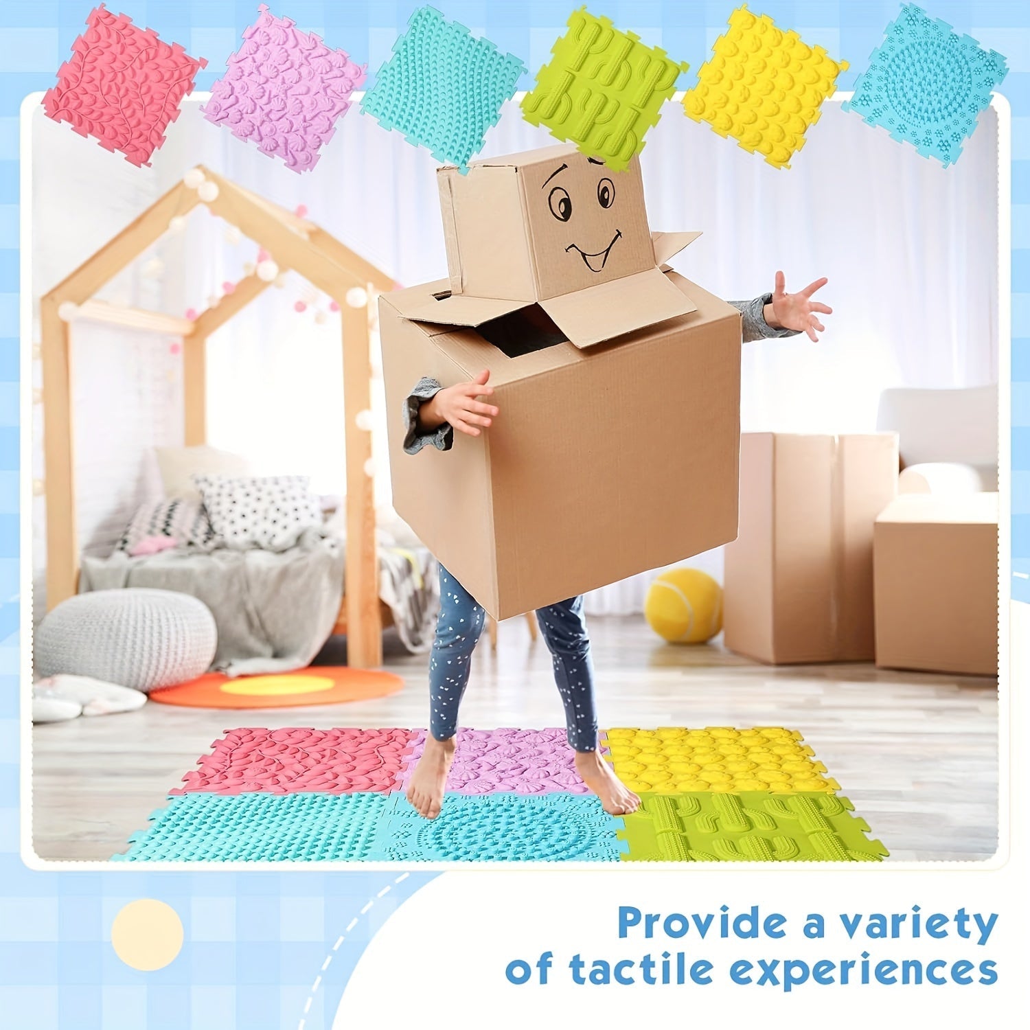 Set of 6 Interlocking Foam Puzzle Floor Mats with Edging Soft Anti-Slip Play Area Rug Square Tiles