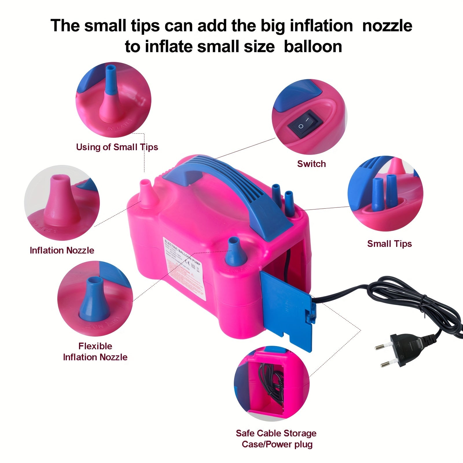 Electric Inflatable Air Pump for Holiday Balloons Wedding Decorations 220V Plug