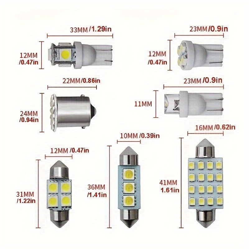 20 piezas de luces LED para interior de coche T10 T5, bombillas para domo, matrícula y maletero