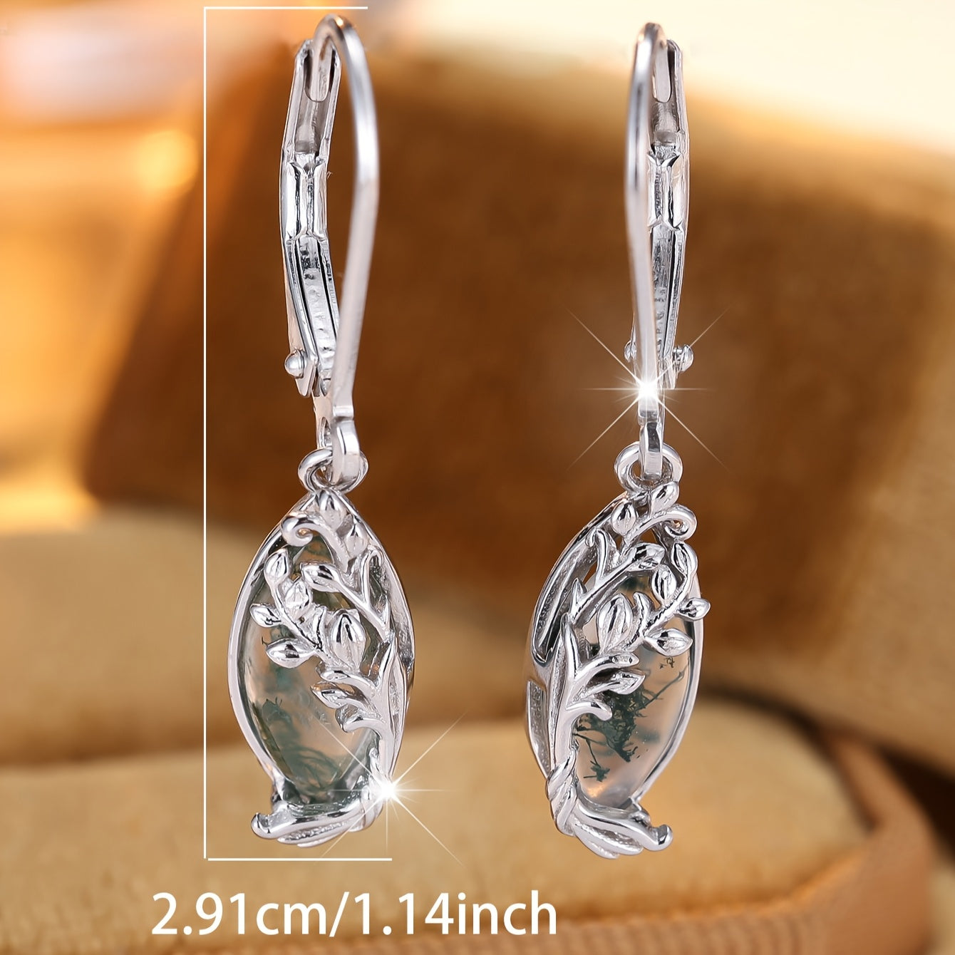 Ayollar uchun vintage uslubidagi suv tomchisi shaklidagi suv o'ti agate bilaguzuklari, 2.8g toza s925 kumushdan tayyorlangan. Hashamatli sovg'a qutisida keladi.