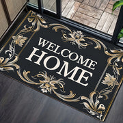 Super Soft Thick Square Carpet Rug with Golden Floral Lace Welcome Pattern Indoor Floor Mat
