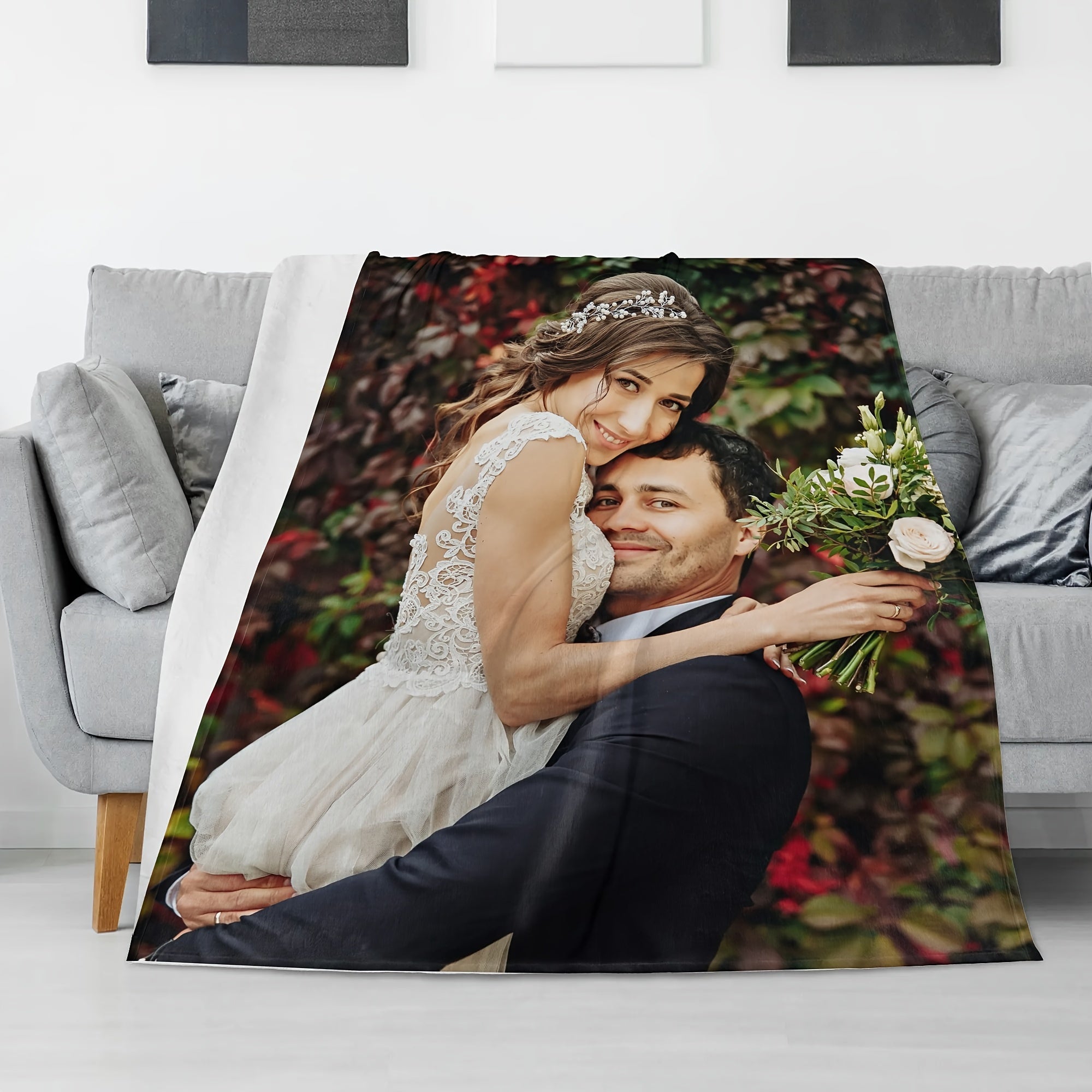 Personalized Wedding Anniversary Throw Blanket 127x152cm Soft Flannel Custom Photo Gift