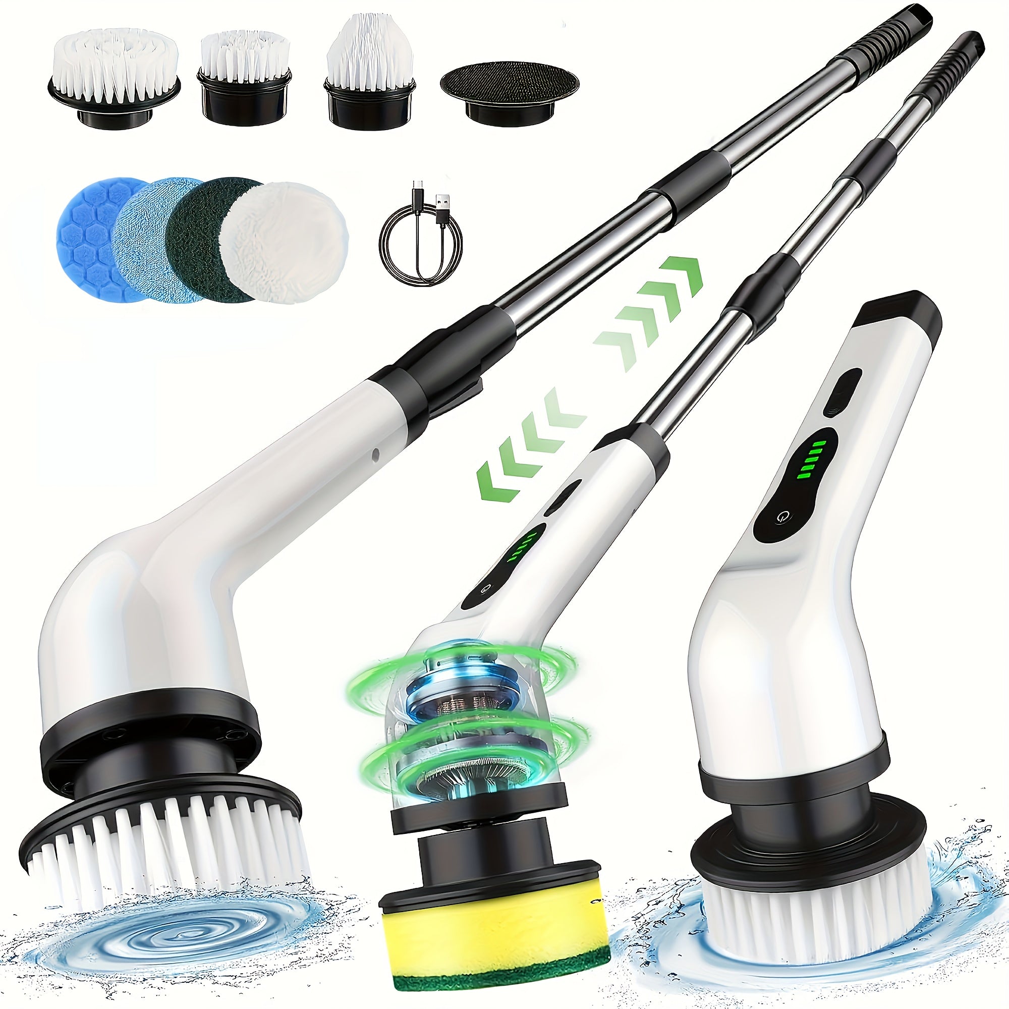 Electric Cleaning Brush with Rotating Floor Wash, 7 Brush Heads, Adjustable Handle