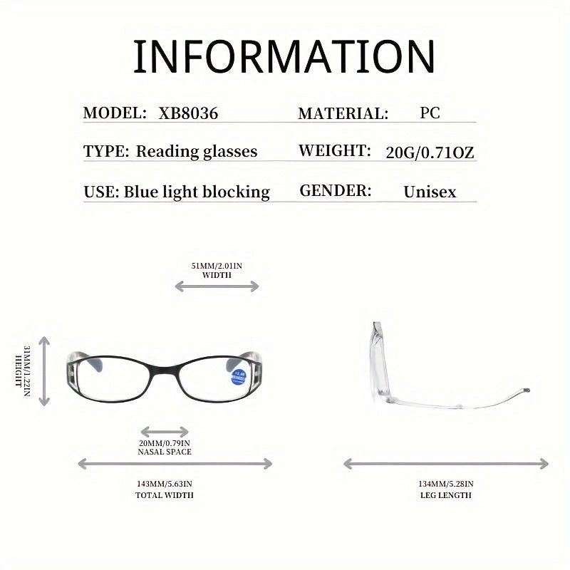 Unisex Vintage Printed Folding Reading Glasses Acrylic Rectangle Frame