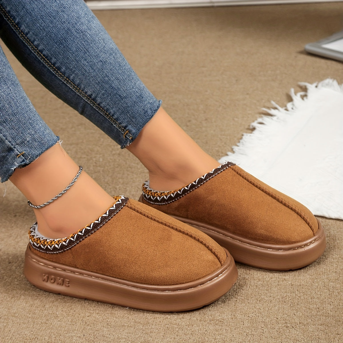 Unisex Indoor Outdoor Plush Lined Slippers Comfortable Warm Non-Slip