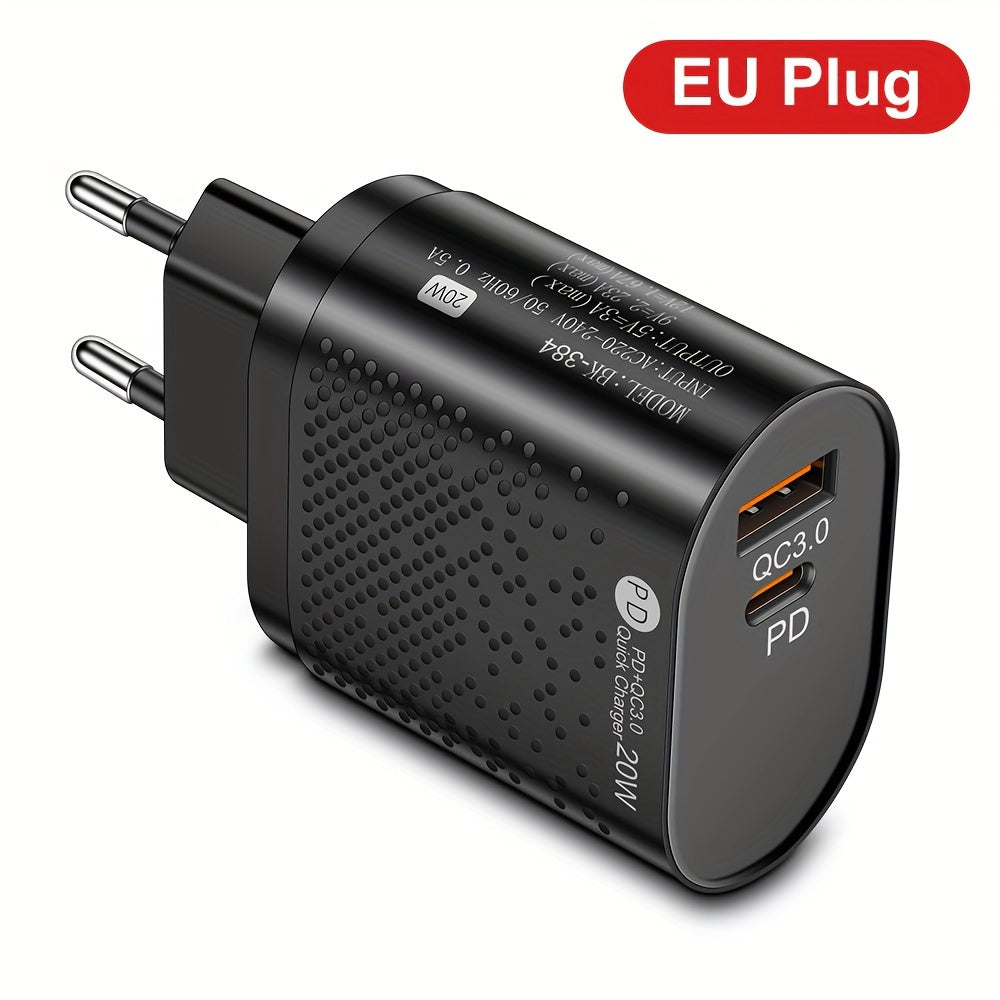 Universal USB-C Fast Wall Charger Dual Port Power Adapter White Black