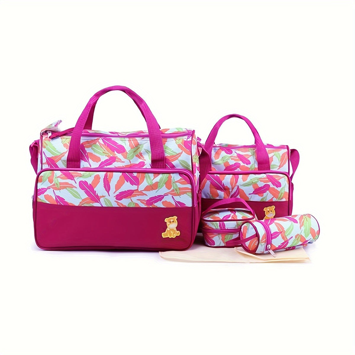 5-Piece Geometric Print Diaper Bag Set with Shoulder Strap for Parents