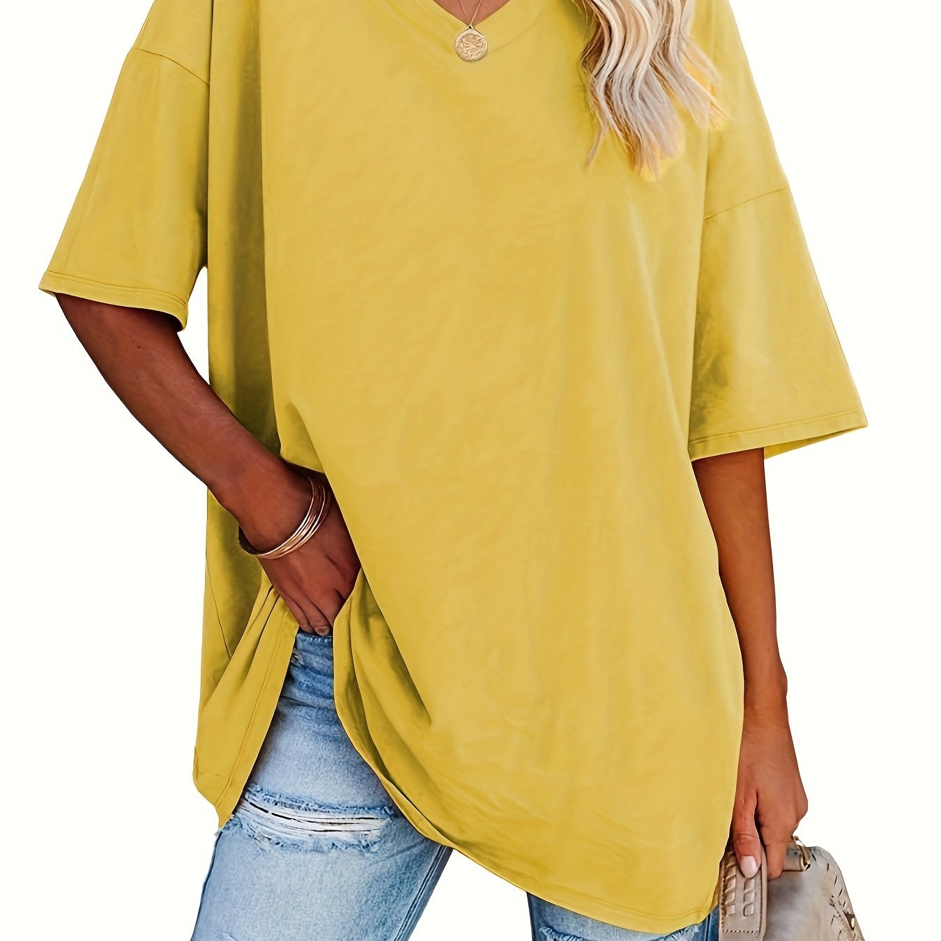 Women's V-Neck Loose Fit Blouse Solid Color Spring Summer Casual Formal