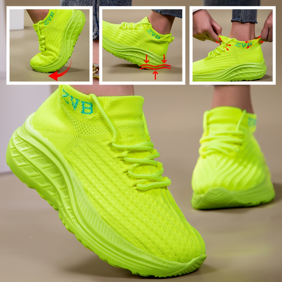 Women's Knitted Platform Sneakers Breathable Casual Low-Top Wedge Shoes