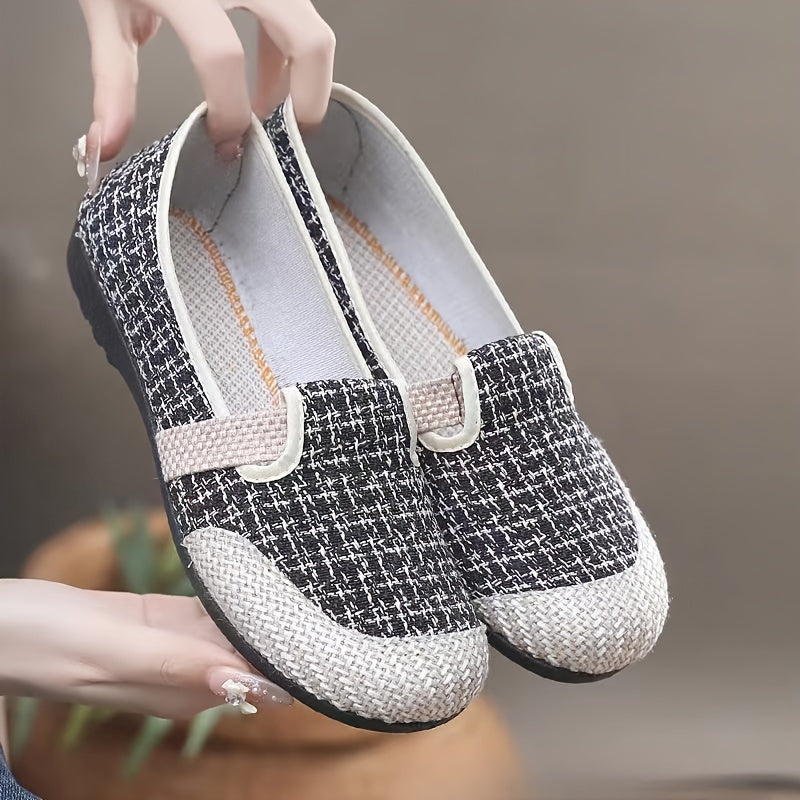 Women's Linen Slip-On Loafers with Non-Slip Rubber Sole for Summer Casual Wear