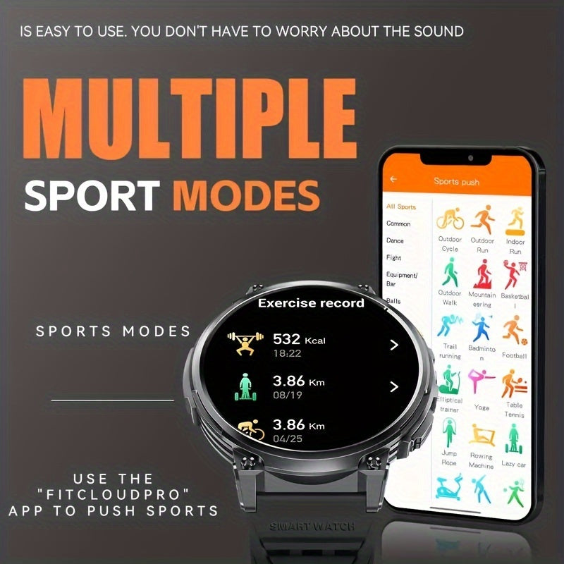 Reloj inteligente para hombres con pantalla HD de 4.7cm, llamadas inalámbricas, música, pronóstico del tiempo, rastreador deportivo, linterna LED compatible con iPhone y Android