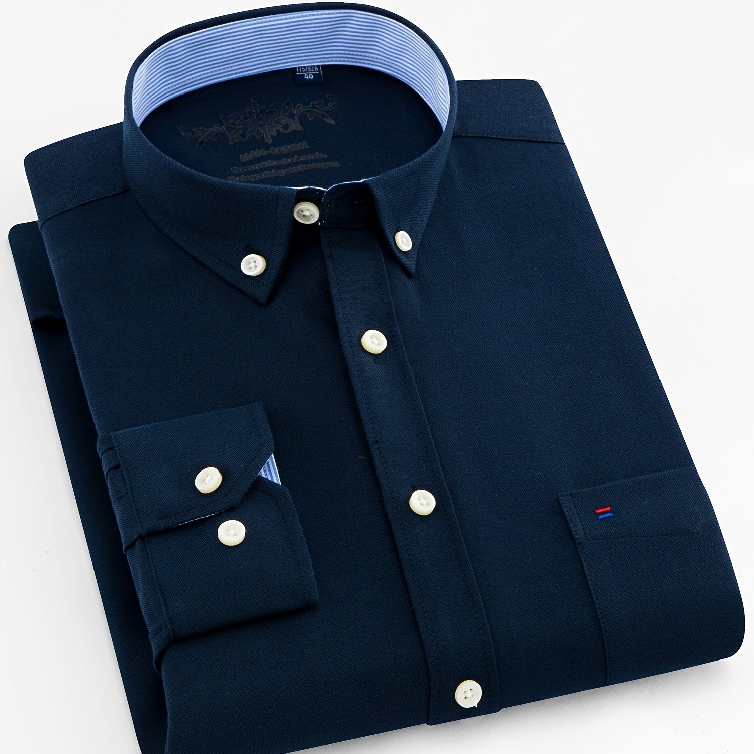 Мужская рубашка из хлопка и полиэстера однотонного цвета с длинными рукавами и карманом