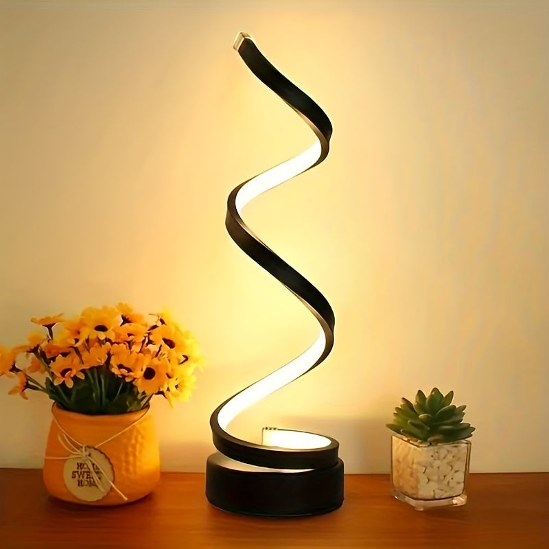 Spiral LED Desk Lamp Adjustable Brightness USB-Powered Metal Art for Bedroom Study Living Room