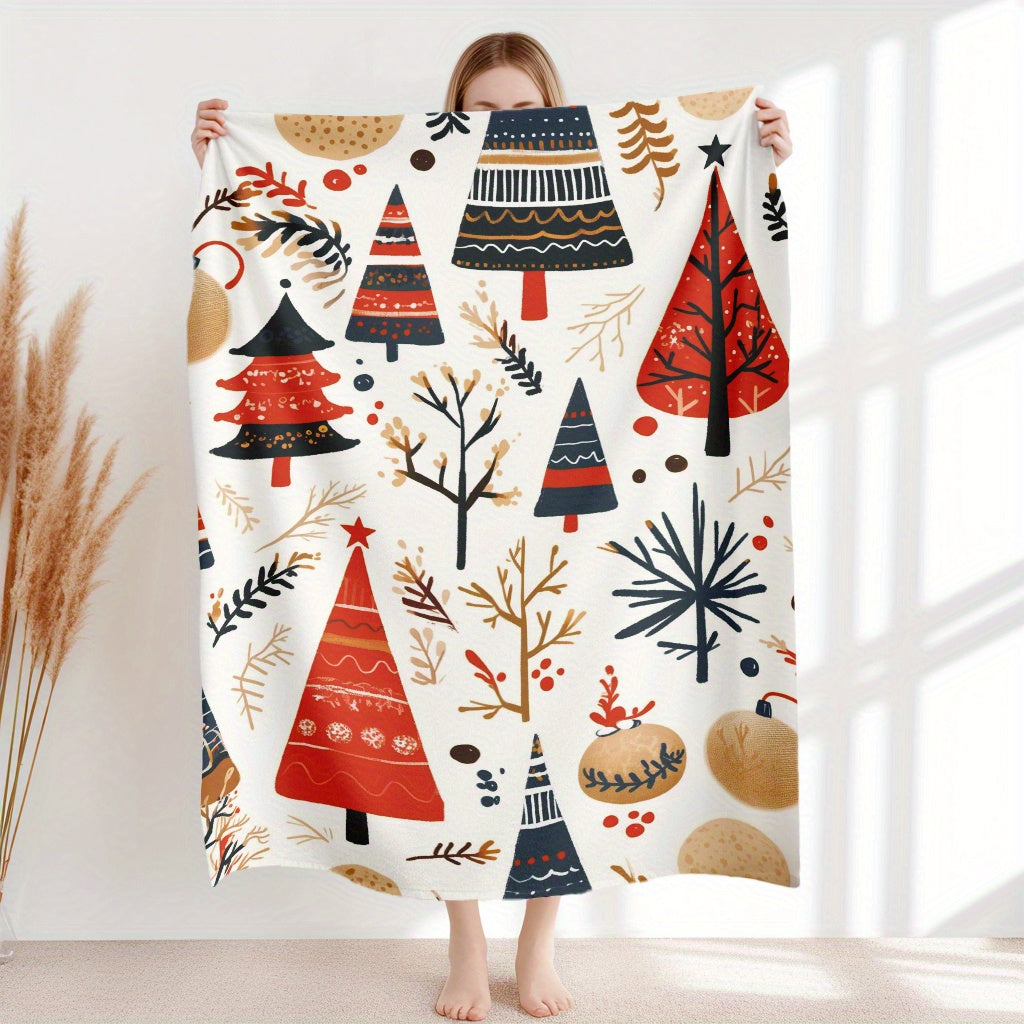 Christmas Tree Fleece Blanket Soft Warm Flannel Throw for Home Office Travel