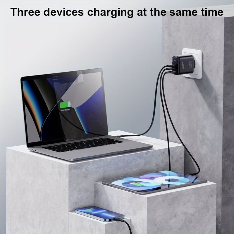 ANSTY GaN 3-Port Tez Zaryadlovchi Samsung va iPhone uchun, Umumiy Moslik, Type C Ulanishi