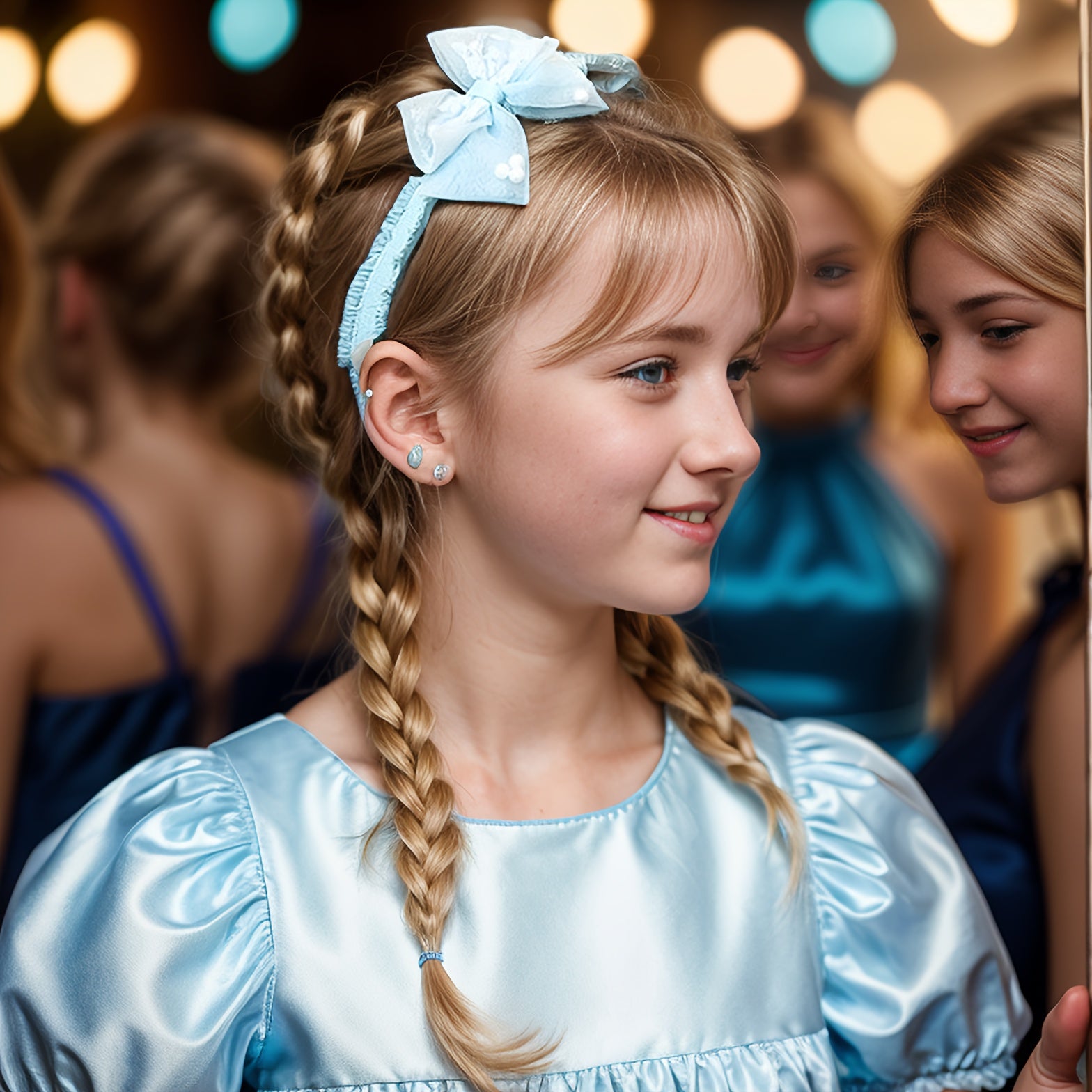 Set of 3 Lace Floral Mesh Headbands with Non-Slip Grip and Bow Accents