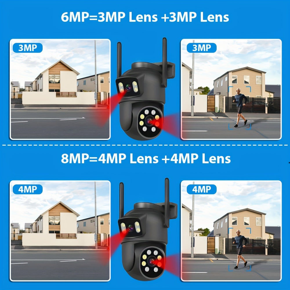 8MP Dual Camera Wi-Fi Outdoor Indoor Security Camera with Two-Way Audio Night Vision Motion Tracking Memory Card Support