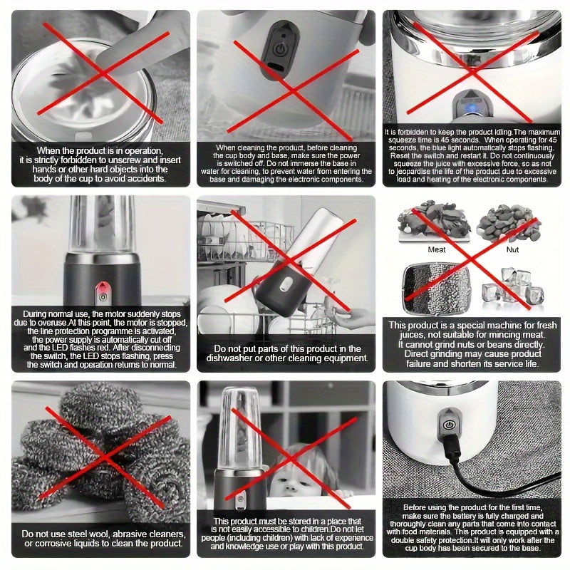 Exprimidor inalámbrico portátil sin cables con carga USB y dos tazas