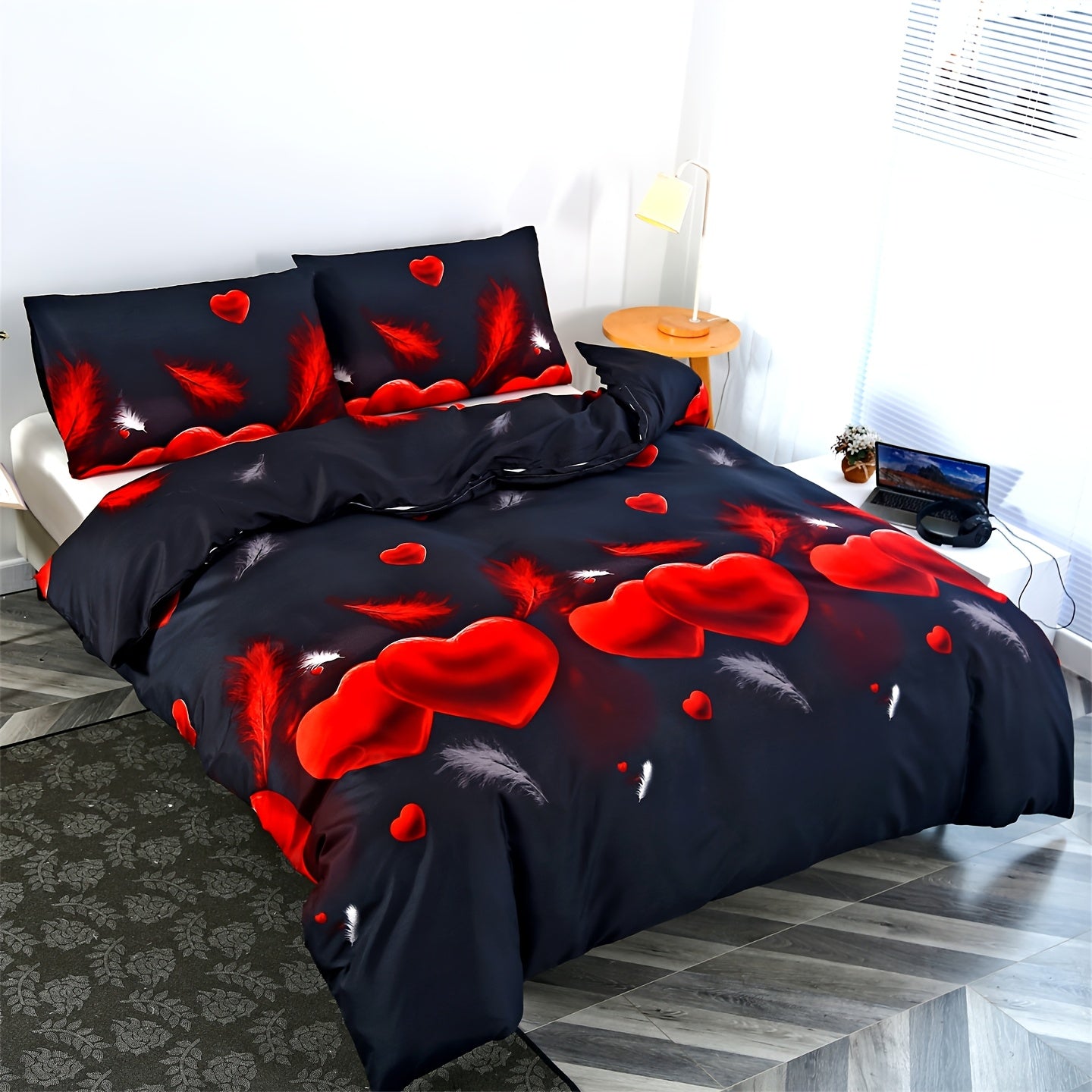 Floral Comforter Set with Duvet Cover and Pillowcases Breathable Polyester All-Season Zipper Closure