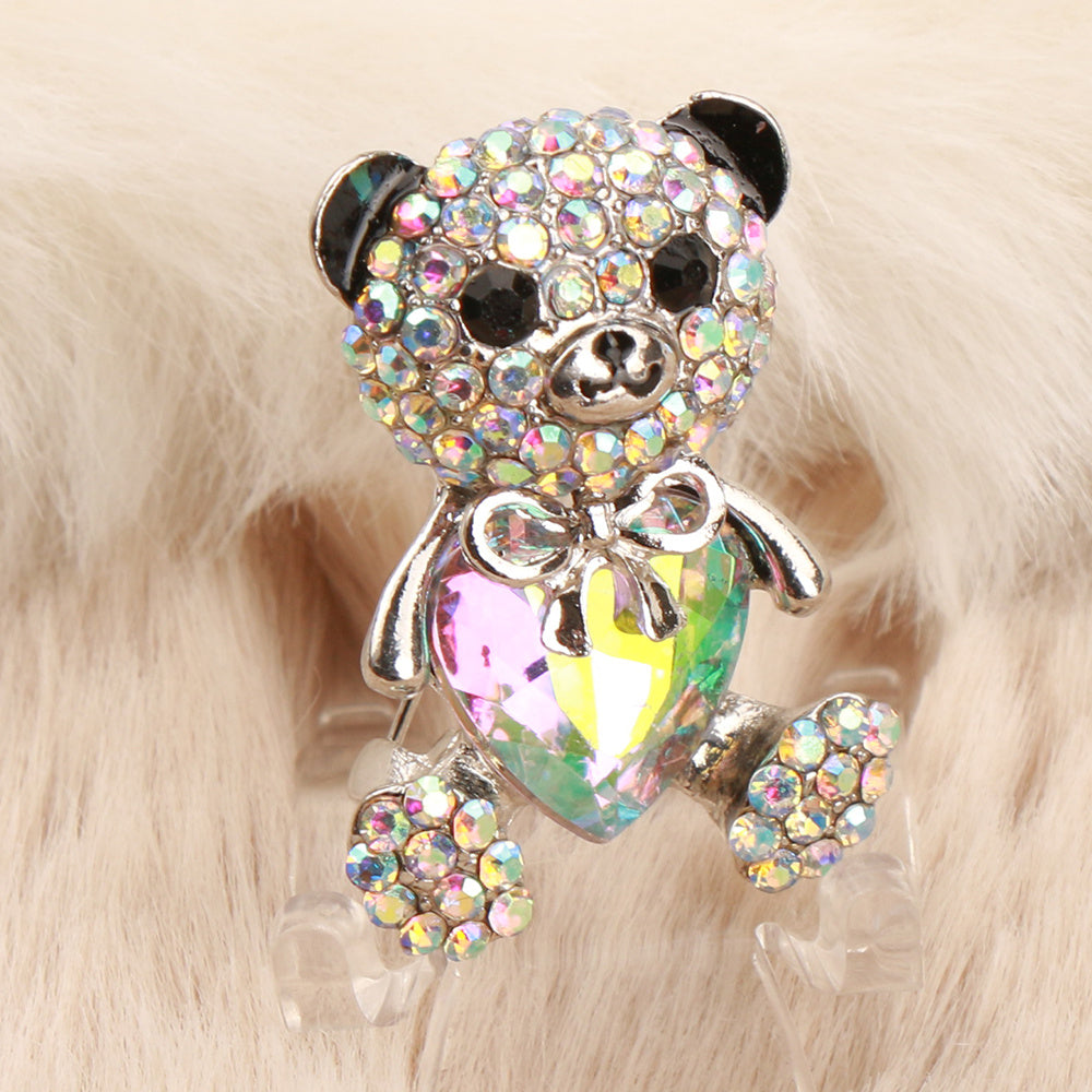 Enamel Bear Brooch with Rhinestones Animal Heart Pin Elegant Fashion Accessory