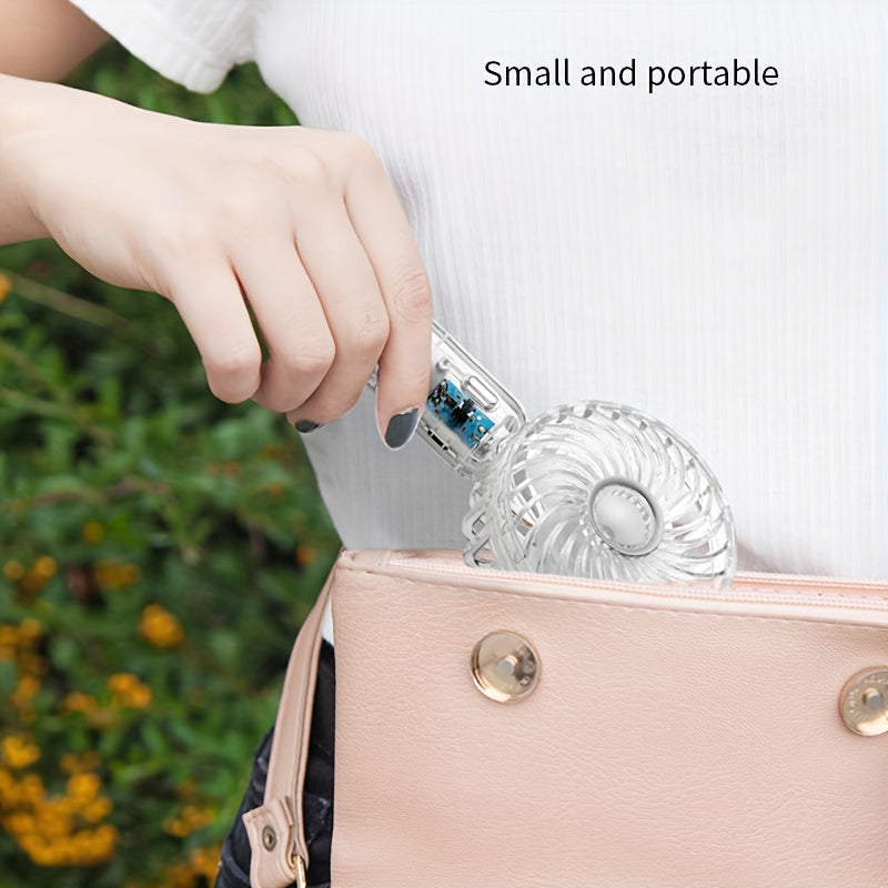 Portable Handheld Fan USB Rechargeable Quiet 3-Speed Compact Transparent