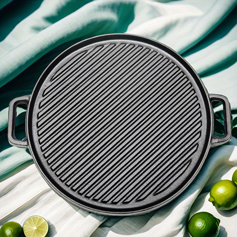 Double-Sided Cast Iron Roasting Pan with Grill Plate Reversible Non-Stick Cookware