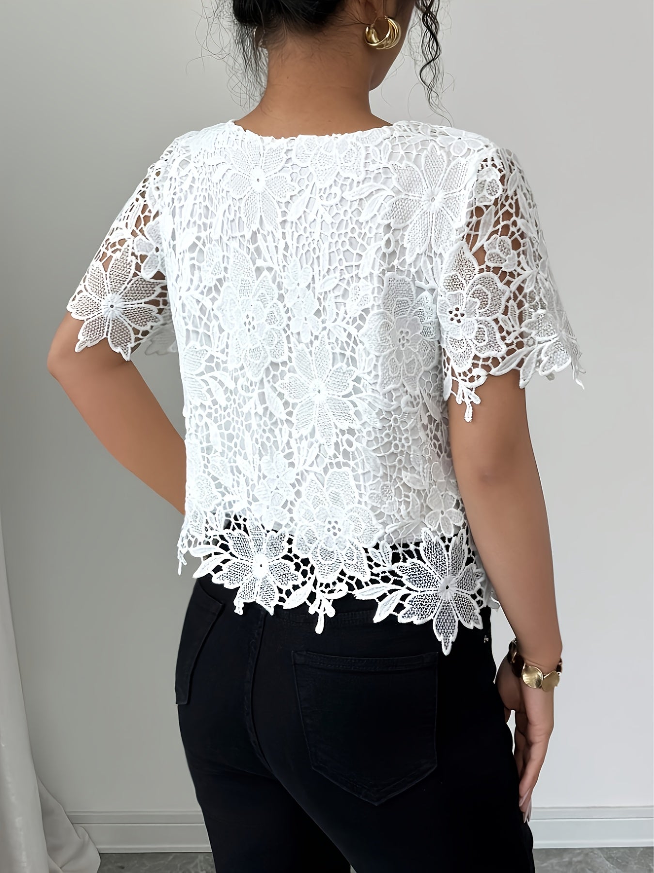 Блузка женская большого размера с цветочным кружевом полупрозрачная легкая повседневная топ