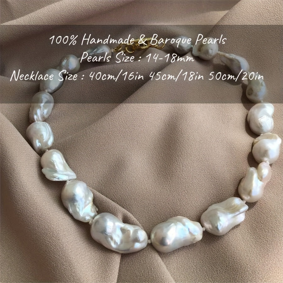 Handmade Large Baroque Pearl Necklace with Natural 14-18mm Freshwater Pearls for Weddings and Gifts
